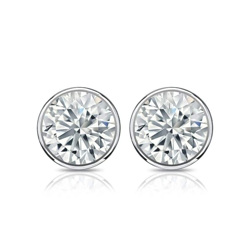 Auriya 2ct TW Round Bezel Set Diamond Stud Earrings 14kt Gold Certified Lock Back