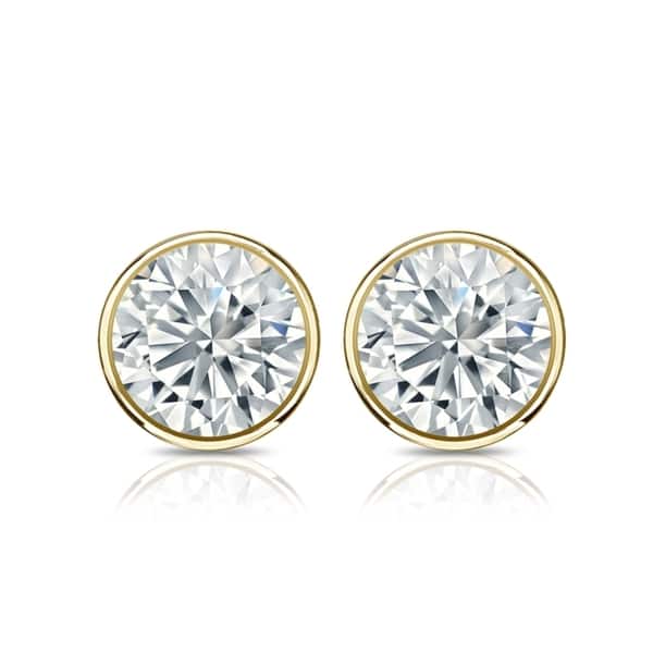 Auriya 18k Gold Certified 3.00ct TDW Bezel Set Round Diamond Stud Earrings