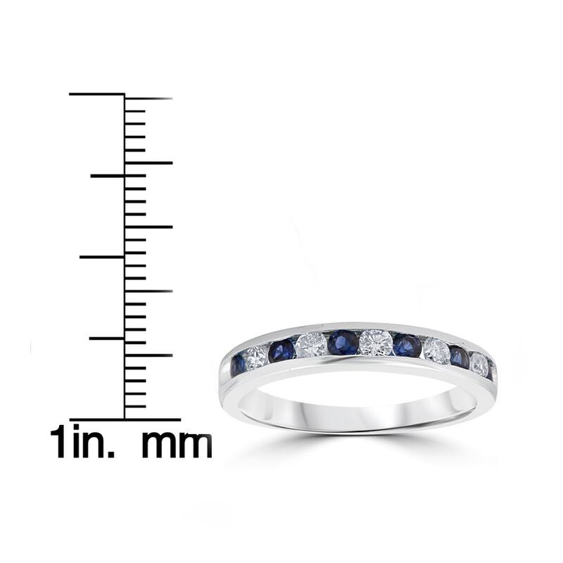 14K White Gold 1/2 ct TW Blue Sapphire & Diamond Channel Set Wedding Stackable Ring