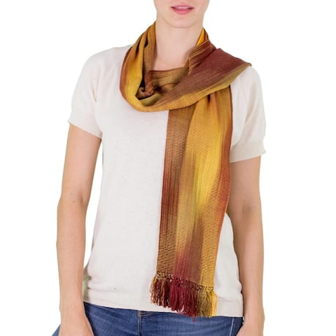 NOVICA Handmade Rayon scarf, 'Iridescent Ocher'