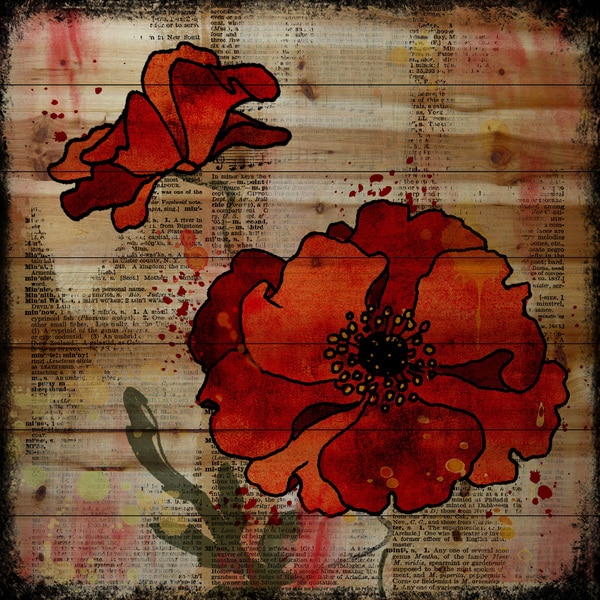 Marmont Hill - Handmade Vicki Butler Dark Red Poppies Painting Print on Natural Pine Wood
