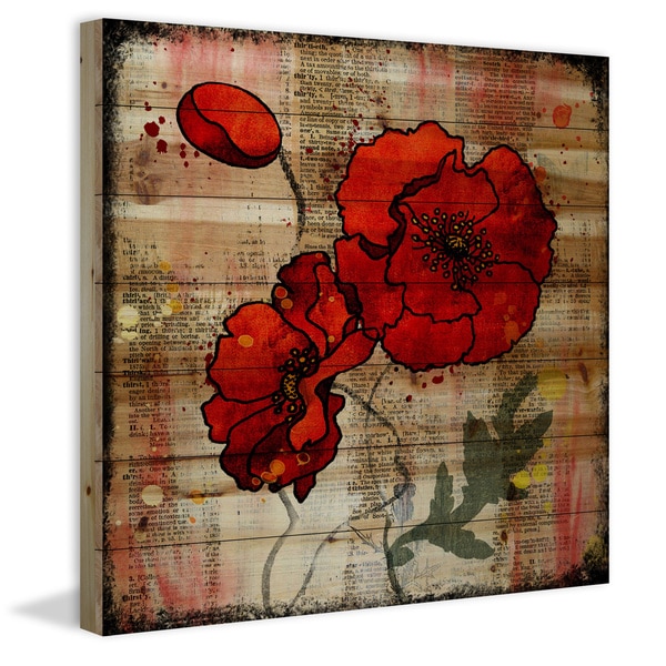 Marmont Hill - Handmade Vicki Butler Poppy Talk 2 Painting Print on Natural Pine Wood