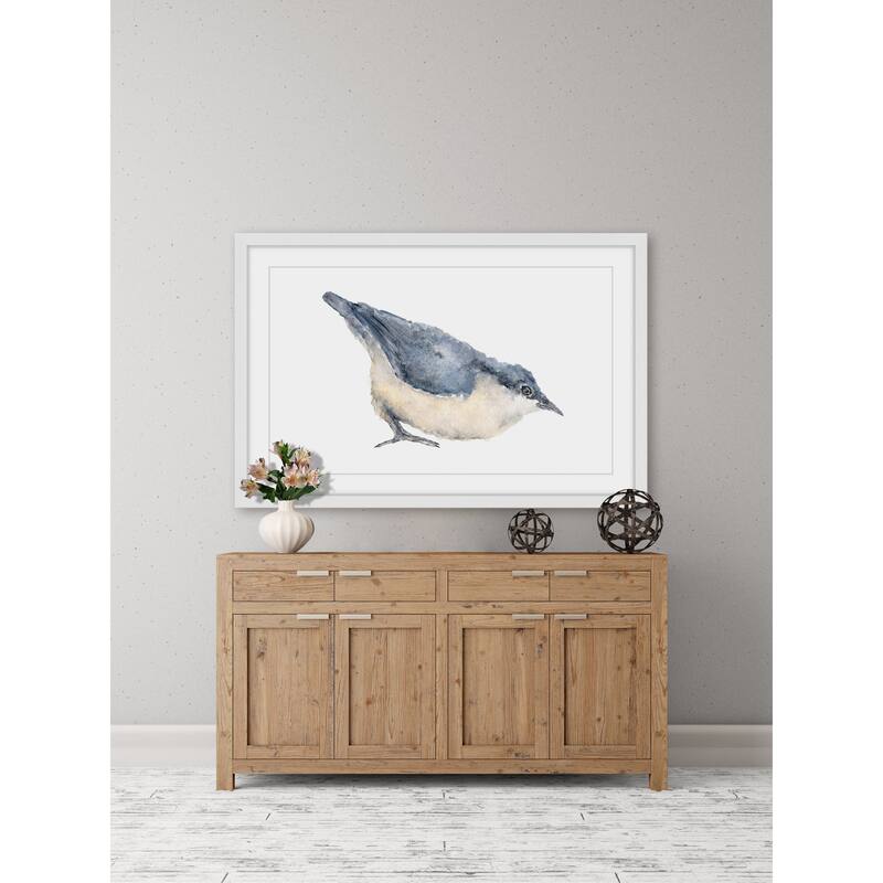 Marmont Hill - 'Nuthatch Bird' by Thimble Sparrow Framed Painting Print - Multi-Color