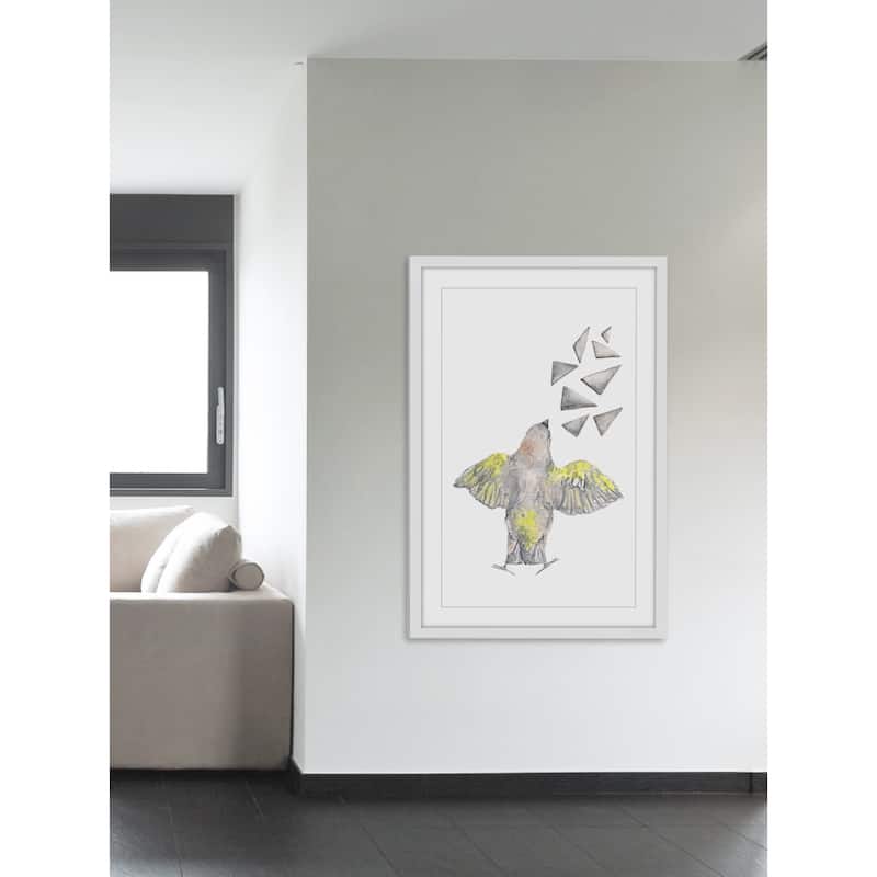 Marmont Hill - 'Bird with Shapes' by Thimble Sparrow Framed Painting Print - Multi-Color