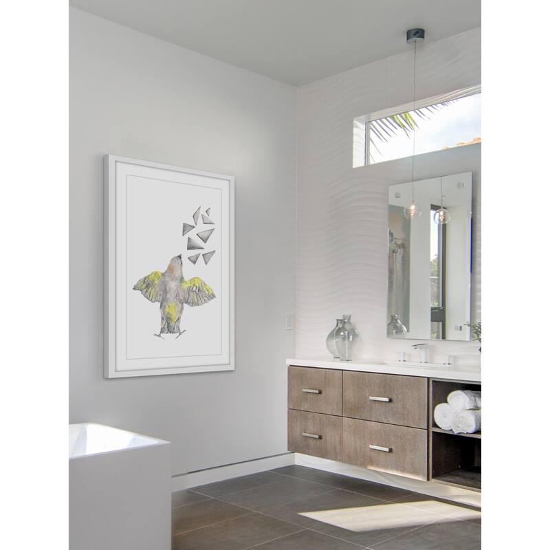 Marmont Hill - 'Bird with Shapes' by Thimble Sparrow Framed Painting Print - Multi-Color