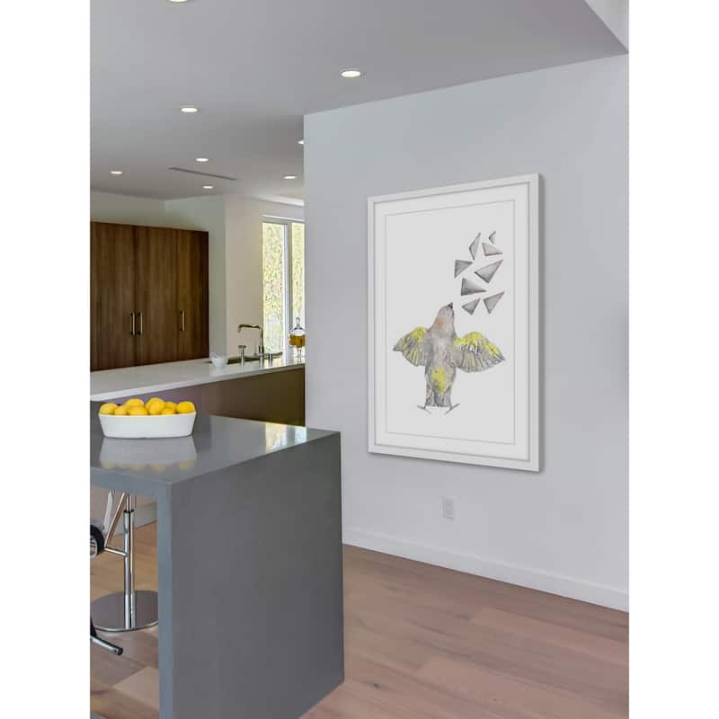 Marmont Hill - 'Bird with Shapes' by Thimble Sparrow Framed Painting Print - Multi-Color