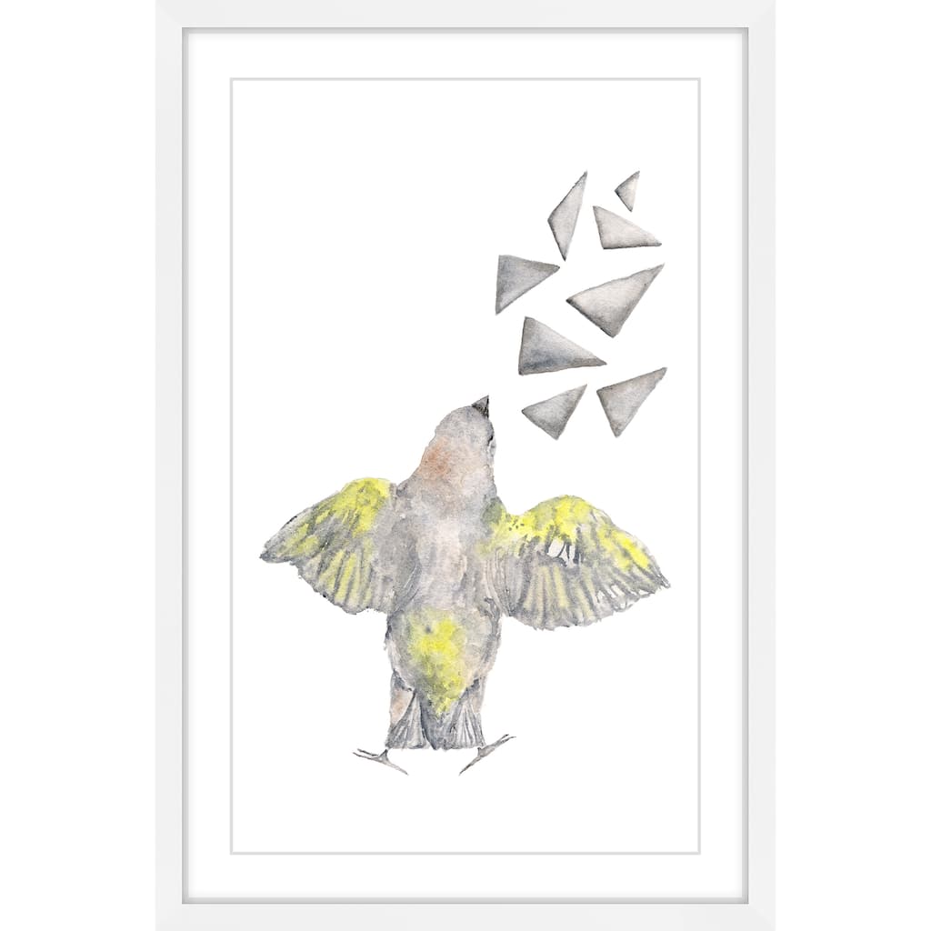 Marmont Hill - 'Bird with Shapes' by Thimble Sparrow Framed Painting Print - Multi-Color