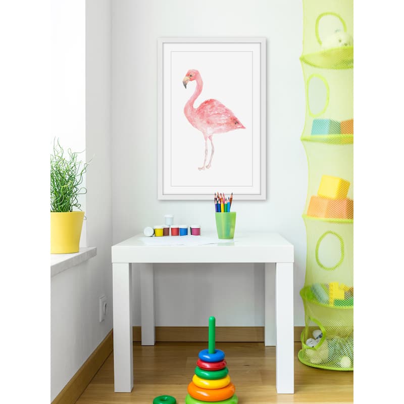 Marmont Hill - 'Pale Pink Flamingo' by Thimble Sparrow Framed Painting Print - Multi-Color