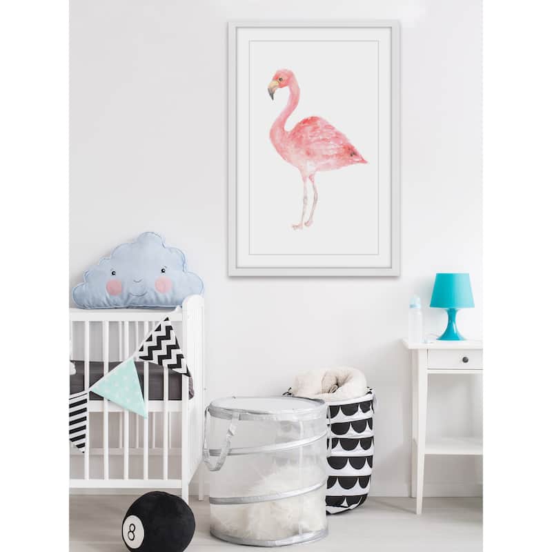 Marmont Hill - 'Pale Pink Flamingo' by Thimble Sparrow Framed Painting Print - Multi-Color