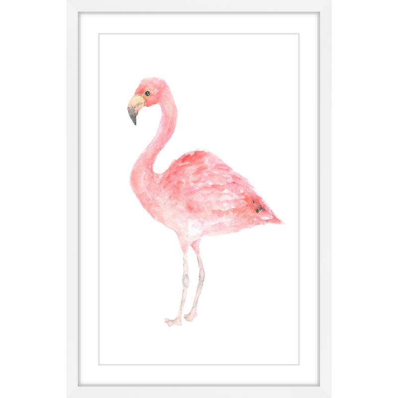 Marmont Hill - 'Pale Pink Flamingo' by Thimble Sparrow Framed Painting Print - Multi-Color