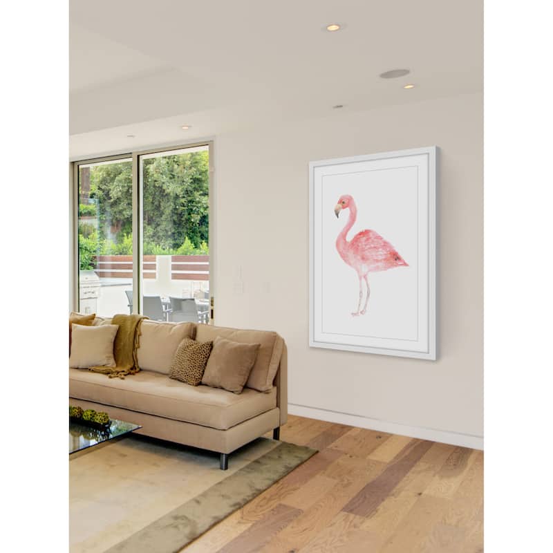 Marmont Hill - 'Pale Pink Flamingo' by Thimble Sparrow Framed Painting Print - Multi-Color