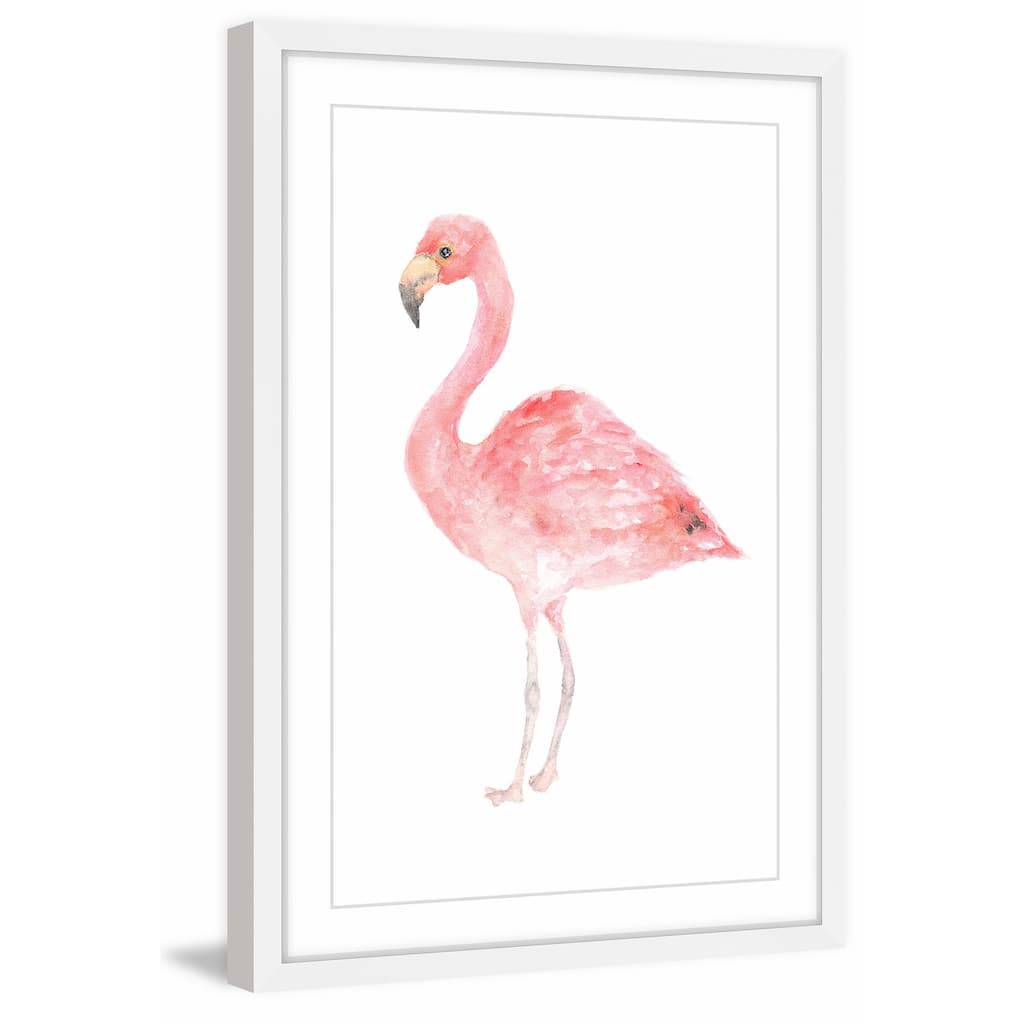 Marmont Hill - 'Pale Pink Flamingo' by Thimble Sparrow Framed Painting Print - Multi-Color
