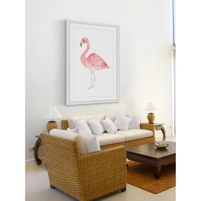 Marmont Hill - 'Pale Pink Flamingo' by Thimble Sparrow Framed Painting Print - Multi-Color