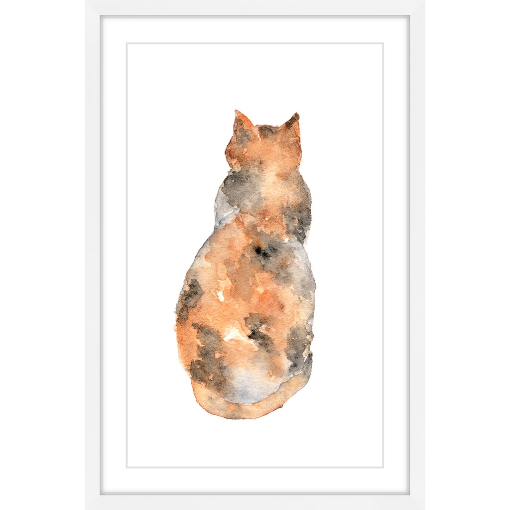 Marmont Hill - 'Calico Cat' by Thimble Sparrow Framed Painting Print - Multi-Color