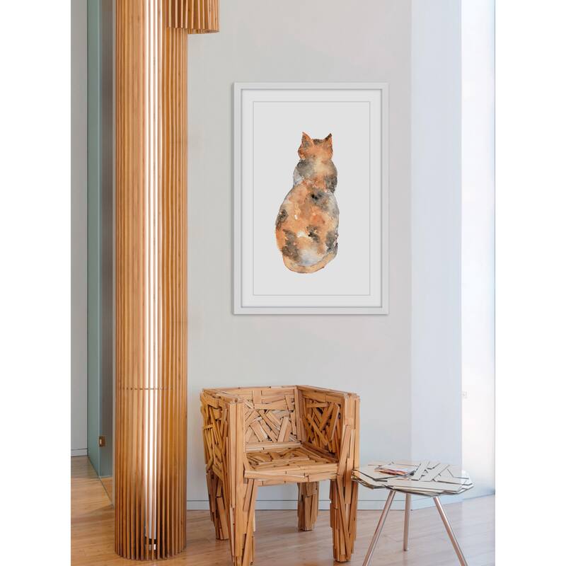 Marmont Hill - 'Calico Cat' by Thimble Sparrow Framed Painting Print - Multi-Color