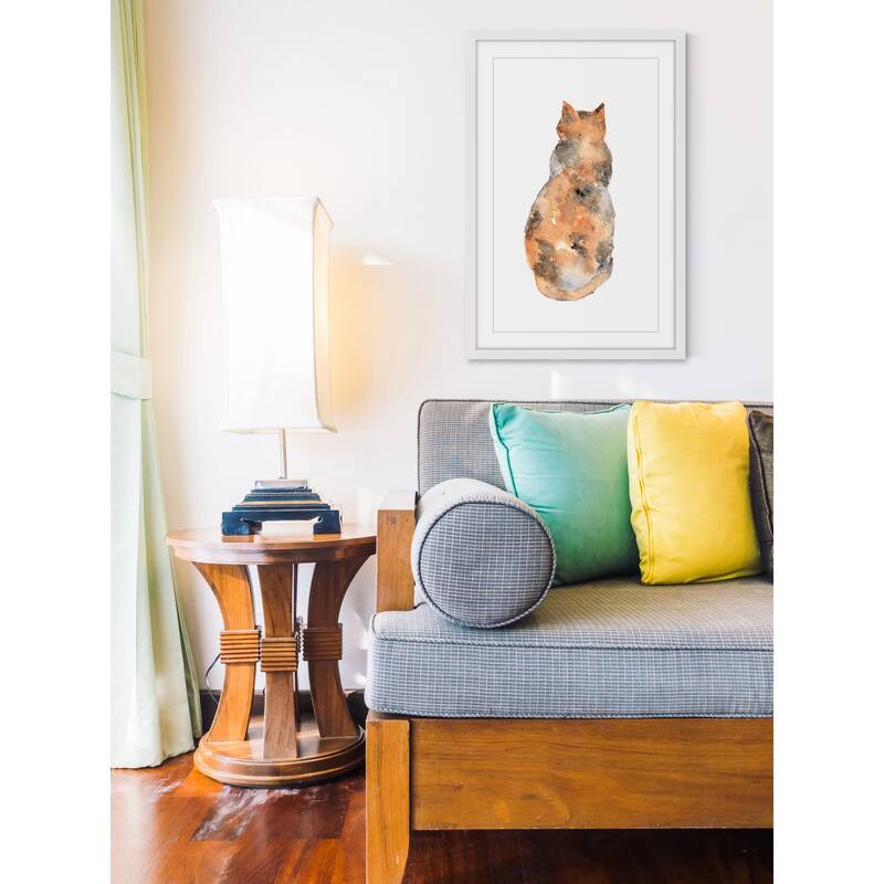 Marmont Hill - 'Calico Cat' by Thimble Sparrow Framed Painting Print - Multi-Color