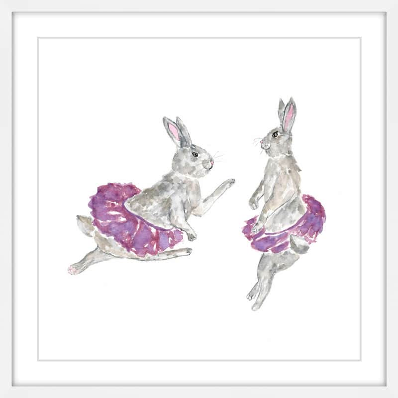 Marmont Hill - 'Dancing Rabbits' by Thimble Sparrow Framed Painting Print - Multi-Color - 12 x 12