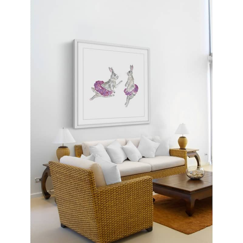 Marmont Hill - 'Dancing Rabbits' by Thimble Sparrow Framed Painting Print - Multi-Color