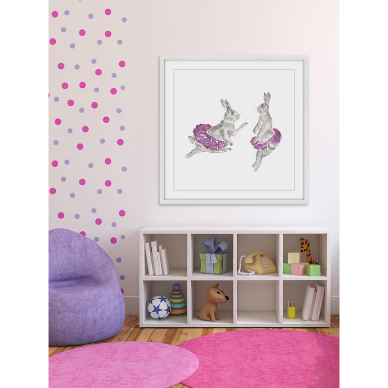 Marmont Hill - 'Dancing Rabbits' by Thimble Sparrow Framed Painting Print - Multi-Color