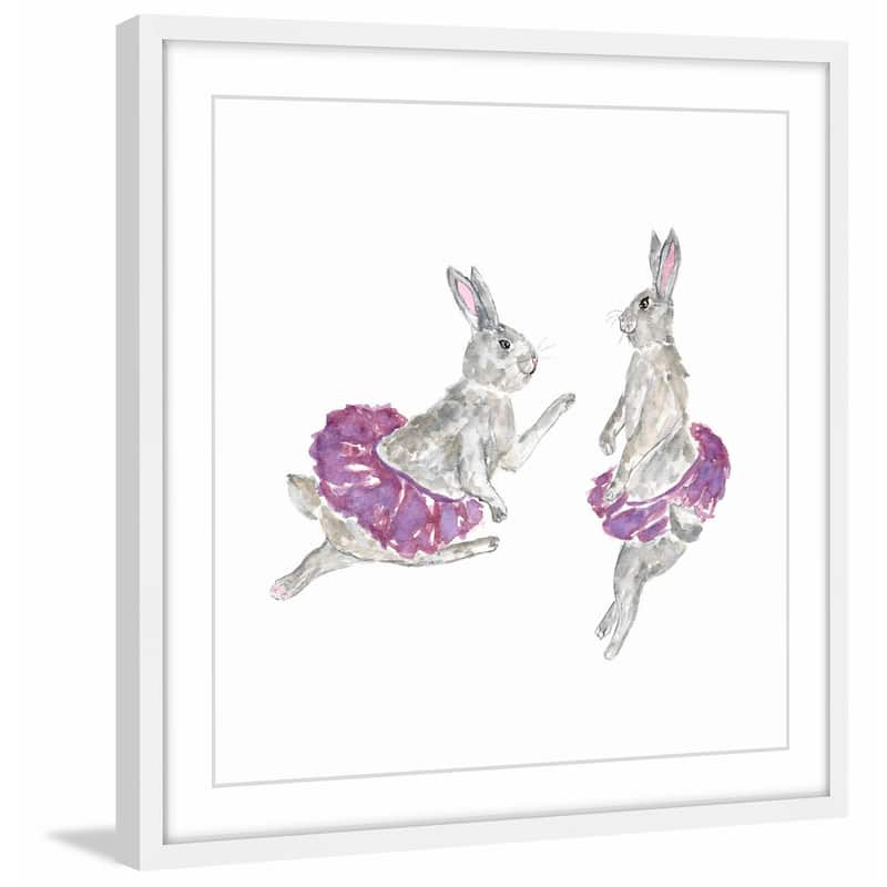 Marmont Hill - 'Dancing Rabbits' by Thimble Sparrow Framed Painting Print - Multi-Color