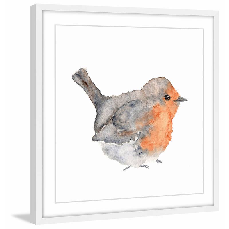 Marmont Hill - 'English Robin' by Thimble Sparrow Framed Painting Print - Multi-Color