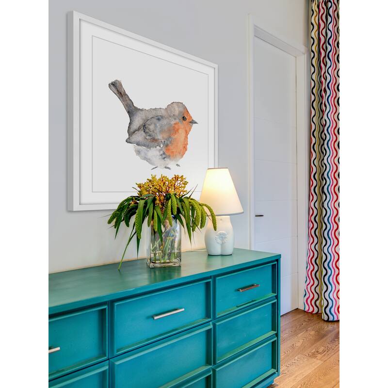 Marmont Hill - 'English Robin' by Thimble Sparrow Framed Painting Print - Multi-Color