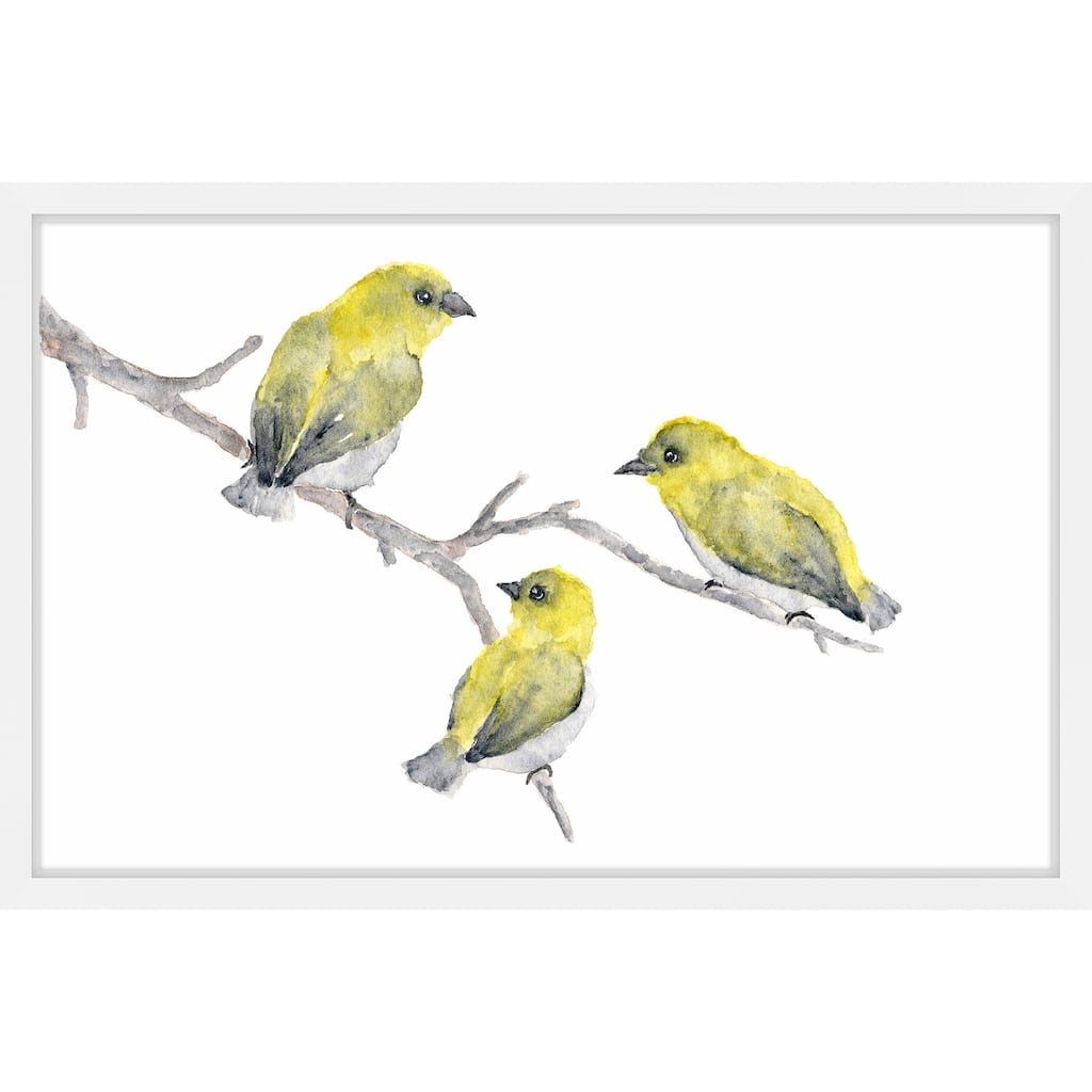 Marmont Hill - 'Yellow Birds' by Thimble Sparrow Framed Painting Print - Multi-Color