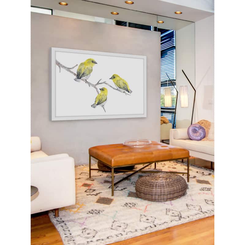 Marmont Hill - 'Yellow Birds' by Thimble Sparrow Framed Painting Print - Multi-Color