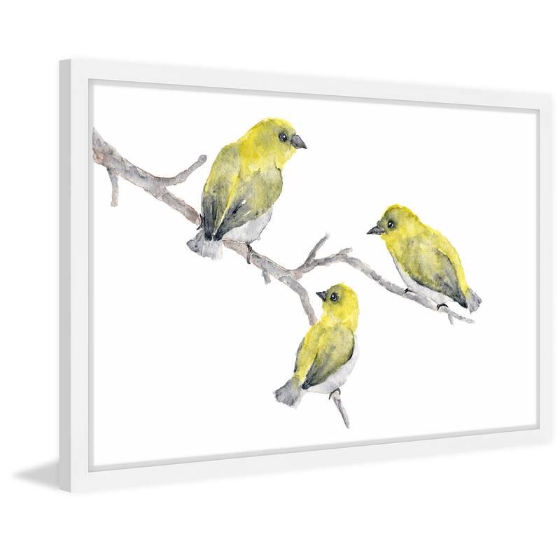 Marmont Hill - 'Yellow Birds' by Thimble Sparrow Framed Painting Print - Multi-Color
