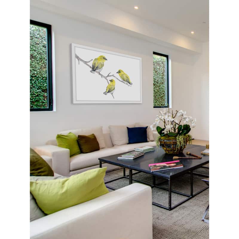 Marmont Hill - 'Yellow Birds' by Thimble Sparrow Framed Painting Print - Multi-Color
