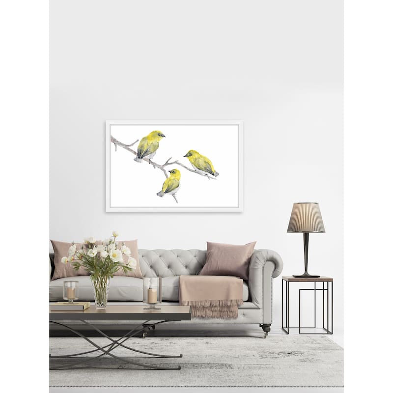 Marmont Hill - 'Yellow Birds' by Thimble Sparrow Framed Painting Print - Multi-Color
