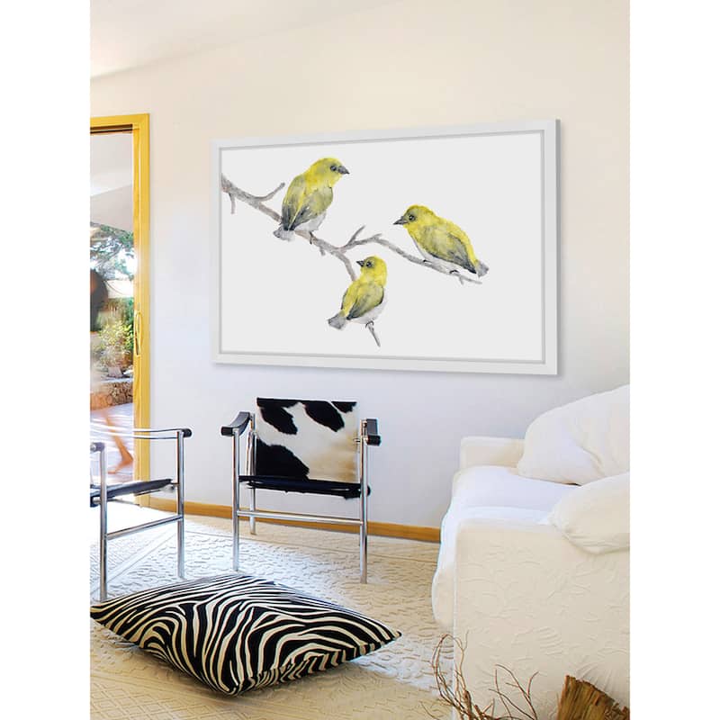 Marmont Hill - 'Yellow Birds' by Thimble Sparrow Framed Painting Print - Multi-Color