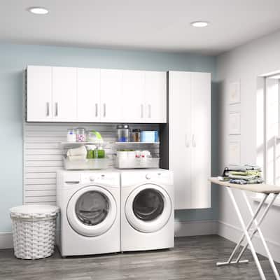 10 Piece Slatwall Panel, Cabinet, Bin, Shelf Storage Set - White Slat Wall/White Cabinet