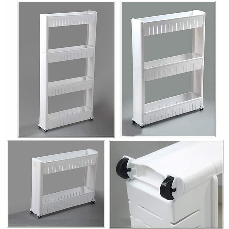 Basicwise Slim 4-shelf Rolling Pull-out Cart Rack Tower Storage Cabinet Organizer