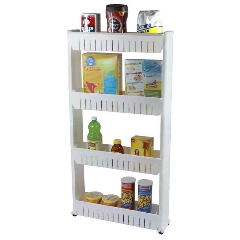 Basicwise Slim 4-shelf Rolling Pull-out Cart Rack Tower Storage Cabinet Organizer