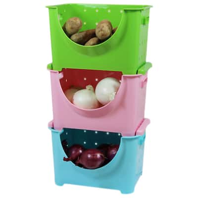 Basicwise Plastic Stackable Storage Containers