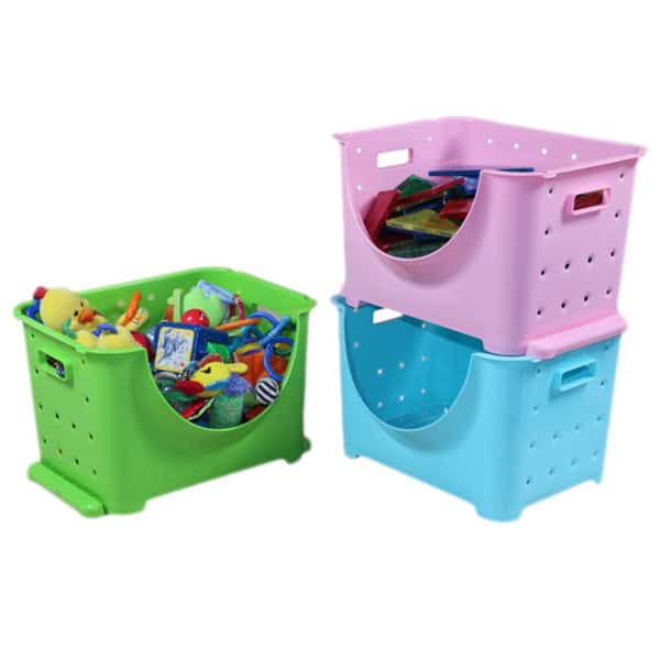 Basicwise Plastic Stackable Storage Containers