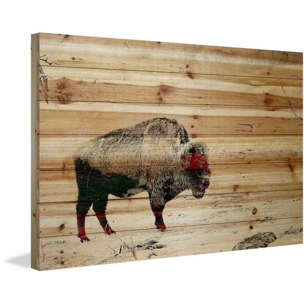 Handmade Parvez Taj - Lost Buffalo Print on Natural Pine Wood