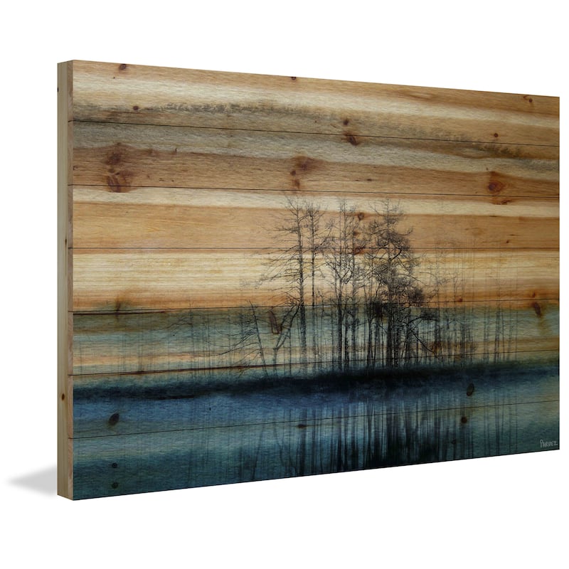 Handmade Parvez Taj - Tree Isle Reflects Print on Natural Pine Wood