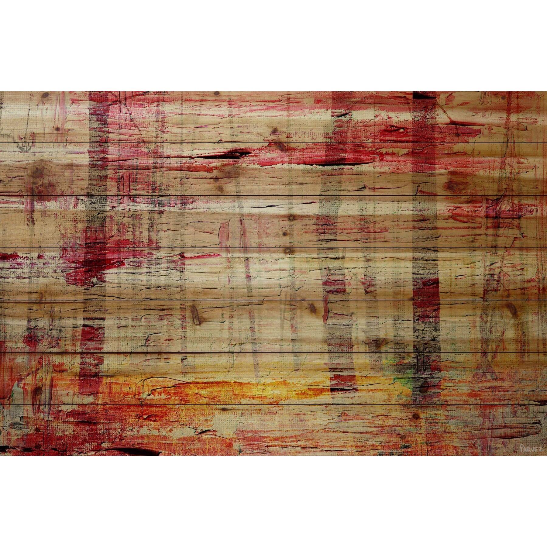 Parvez Taj - 'floating Red Water' Painting Print On Natural Pine Wood 