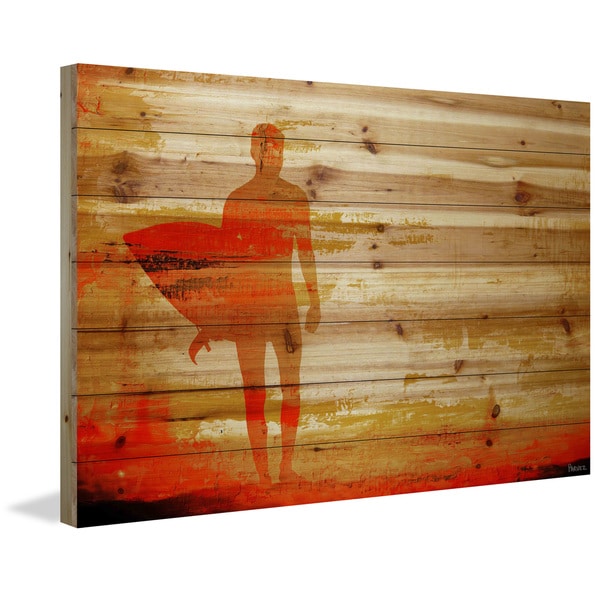 Marmont Hill - Handmade Parvez Taj - Dusk Red Surf Painting Print on Natural Pine Wood