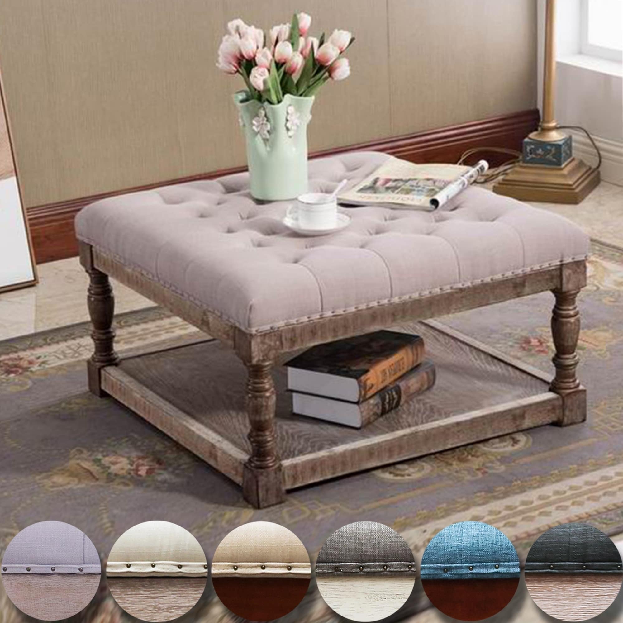 Warehouse of Tiffany Cairona Fabric 30-inch Tufted Shelved Ottoman