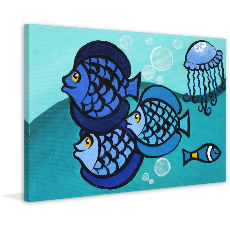 Marmont Hill - 'Blue Fish' by Nicola Joyner Painting Print on Wrapped Canvas - Multi-Color