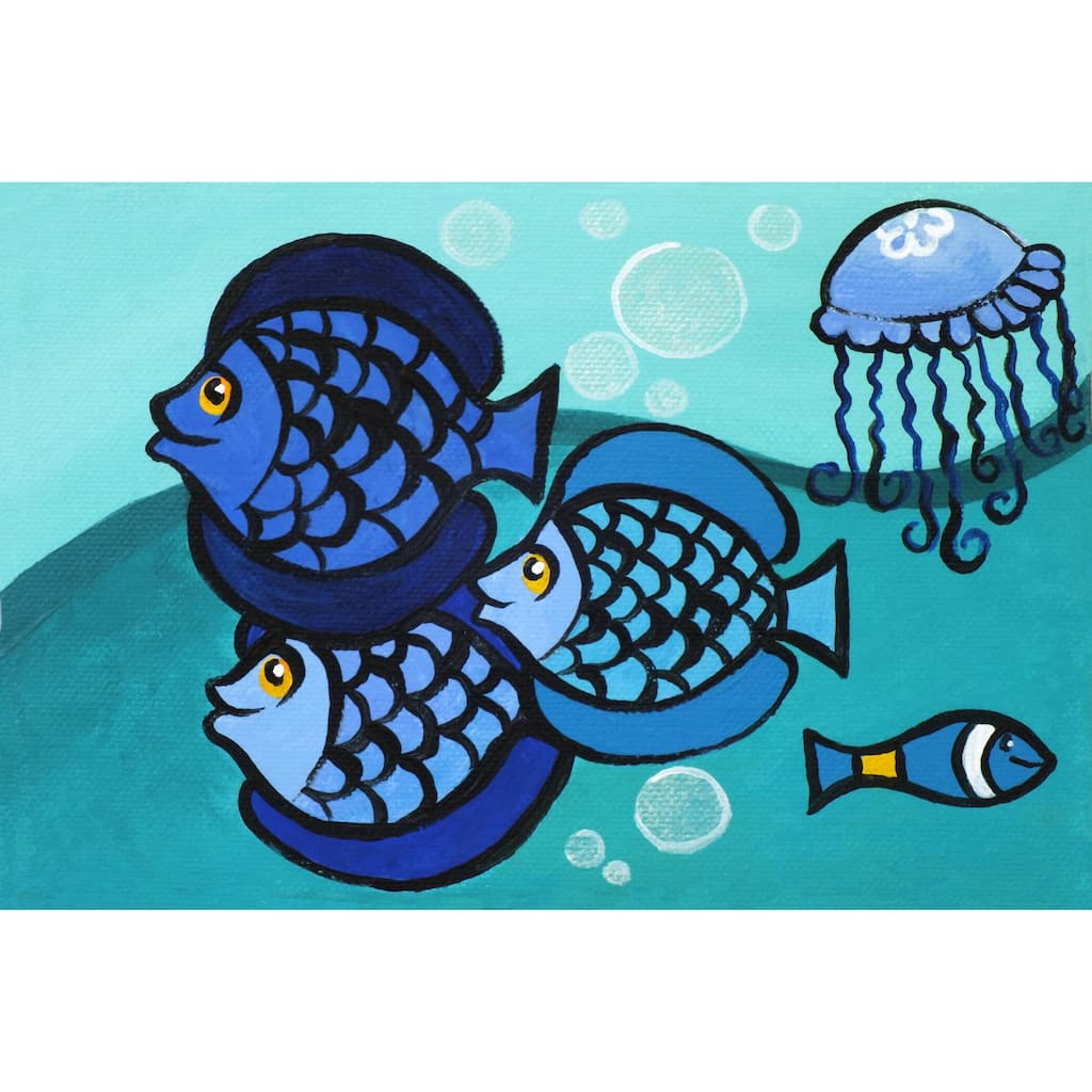 Marmont Hill - 'Blue Fish' by Nicola Joyner Painting Print on Wrapped Canvas - Multi-Color