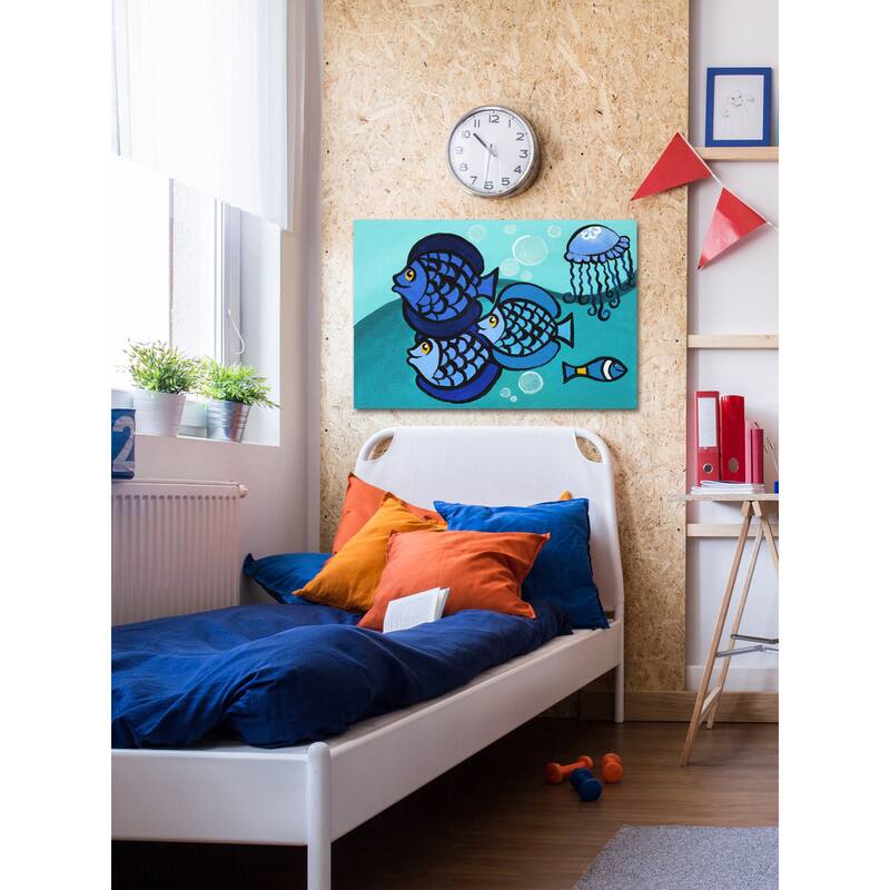 Marmont Hill - 'Blue Fish' by Nicola Joyner Painting Print on Wrapped Canvas - Multi-Color