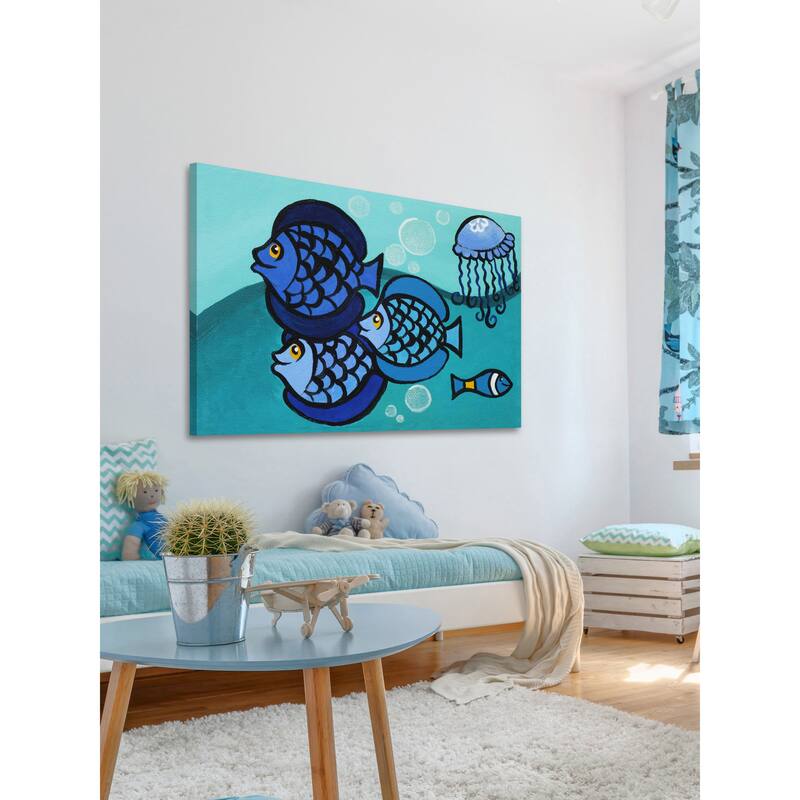 Marmont Hill - 'Blue Fish' by Nicola Joyner Painting Print on Wrapped Canvas - Multi-Color