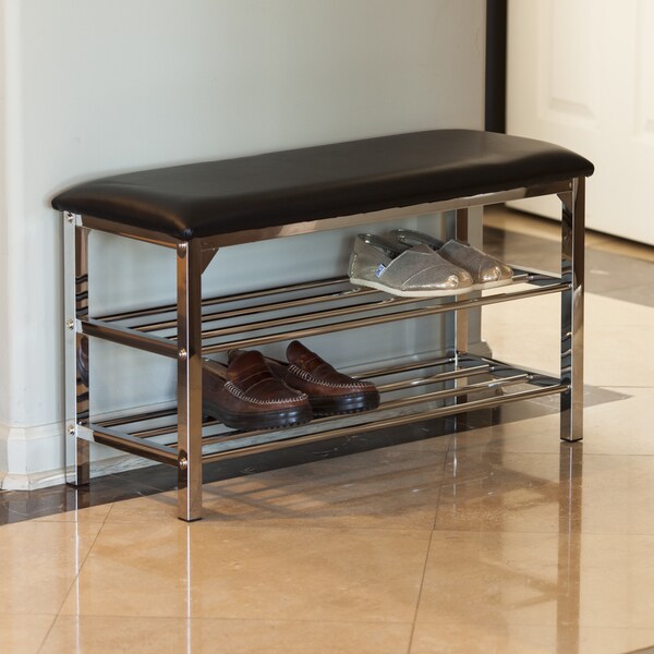 Shop Danya B. Black Leatherette Storage Entryway Bench with Chrome
