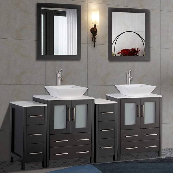 Shop Vanity Art 72 Double Sink Bathroom Vanity Set Ceramic Vessel Sink Solid Wood Storage Cabinet With Quartz Top Free Mirror On Sale Overstock 13681642