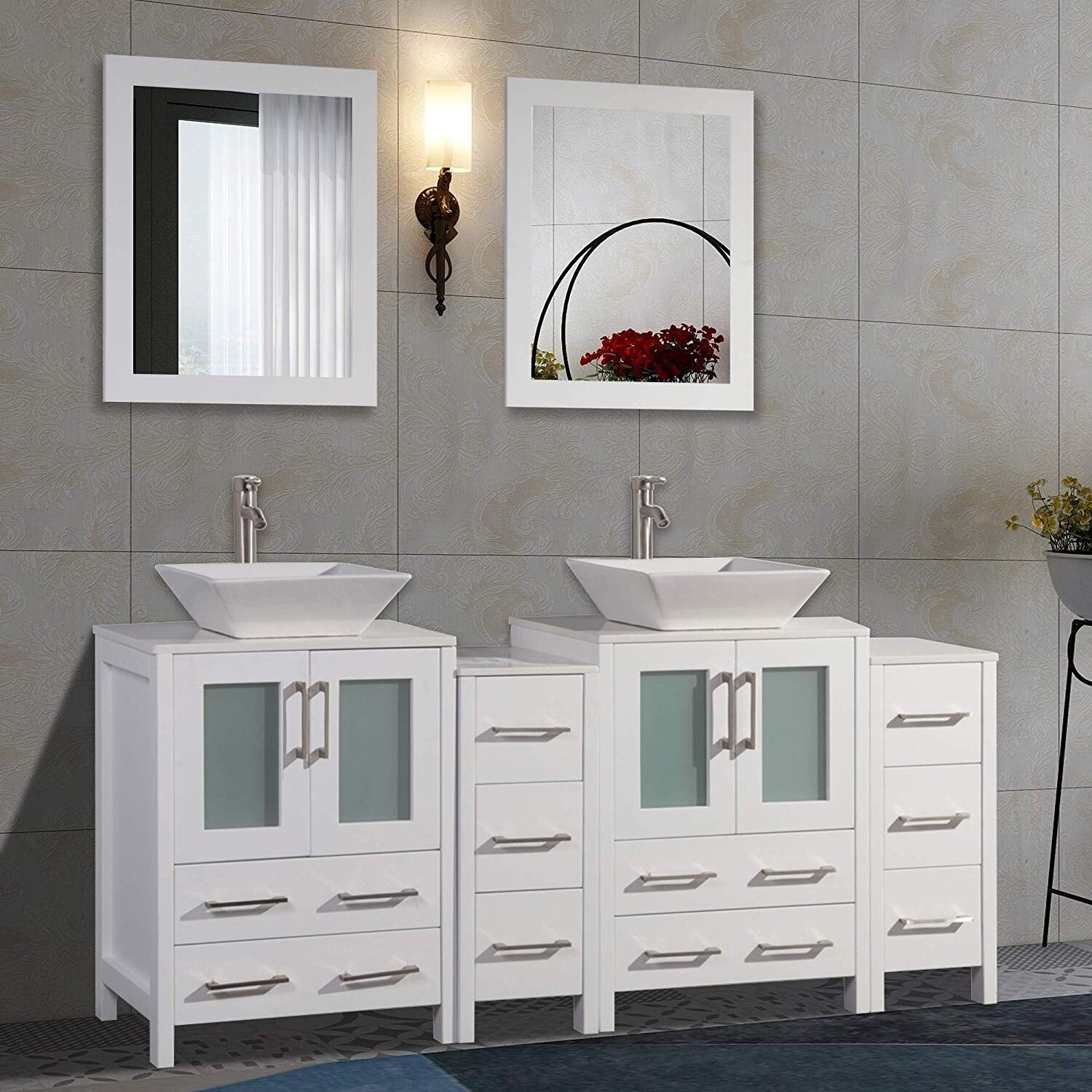 Shop Vanity Art 72 Double Sink Bathroom Vanity Set Ceramic Vessel Sink Solid Wood Storage Cabinet With Quartz Top Free Mirror On Sale Overstock 13681642