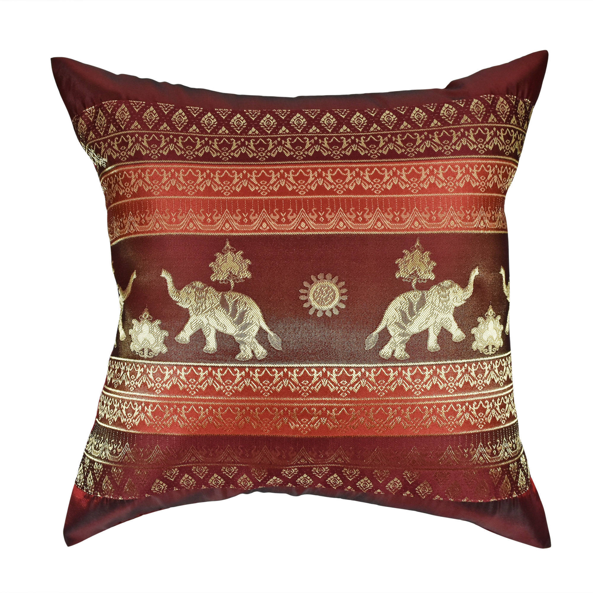 Handmade Royal Thai Elephant Sun Stripes Silk Throw Pillow Cushion Cover  Set (Thailand) - Overstock - 13681658
